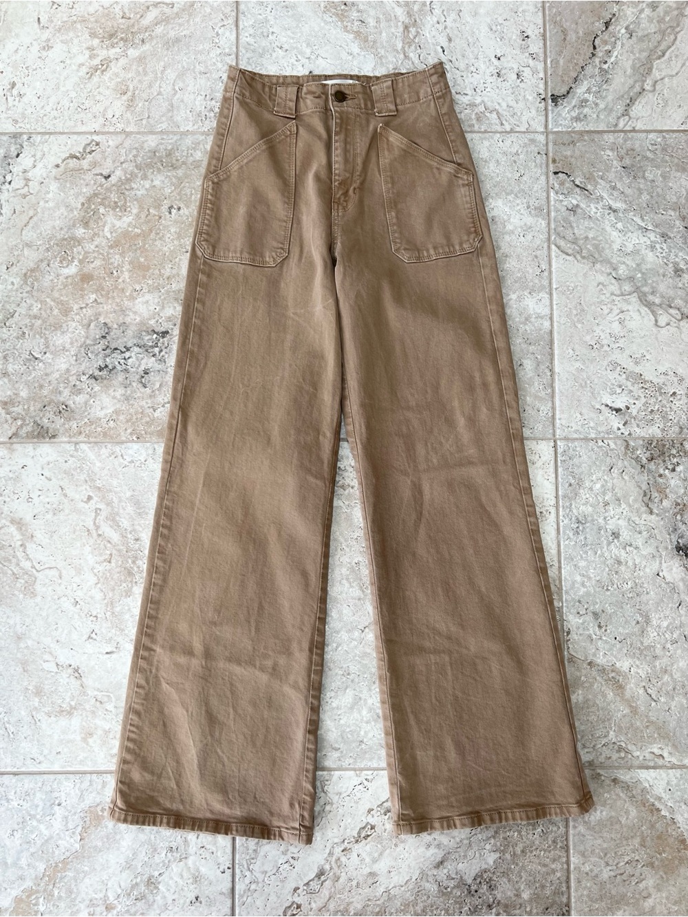 Altar'd State Wide Leg Relaxed Fit Jeans Trouser in Tan Khaki, Size 2/25